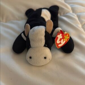 Ty Black and White Beanie Baby Cow Plush